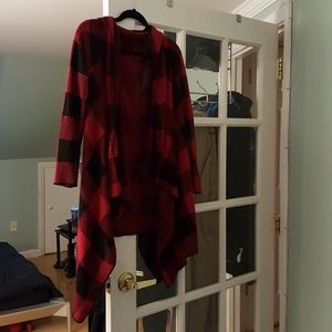 Plaid long waterfall cardigan